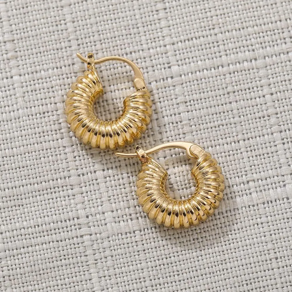 Piercing Hoop Earrings Female Luxury component plague Crystal Geometric Ear Buckle Huggie Earrings Women Jewelry Punk Gold Color Twist Round 
