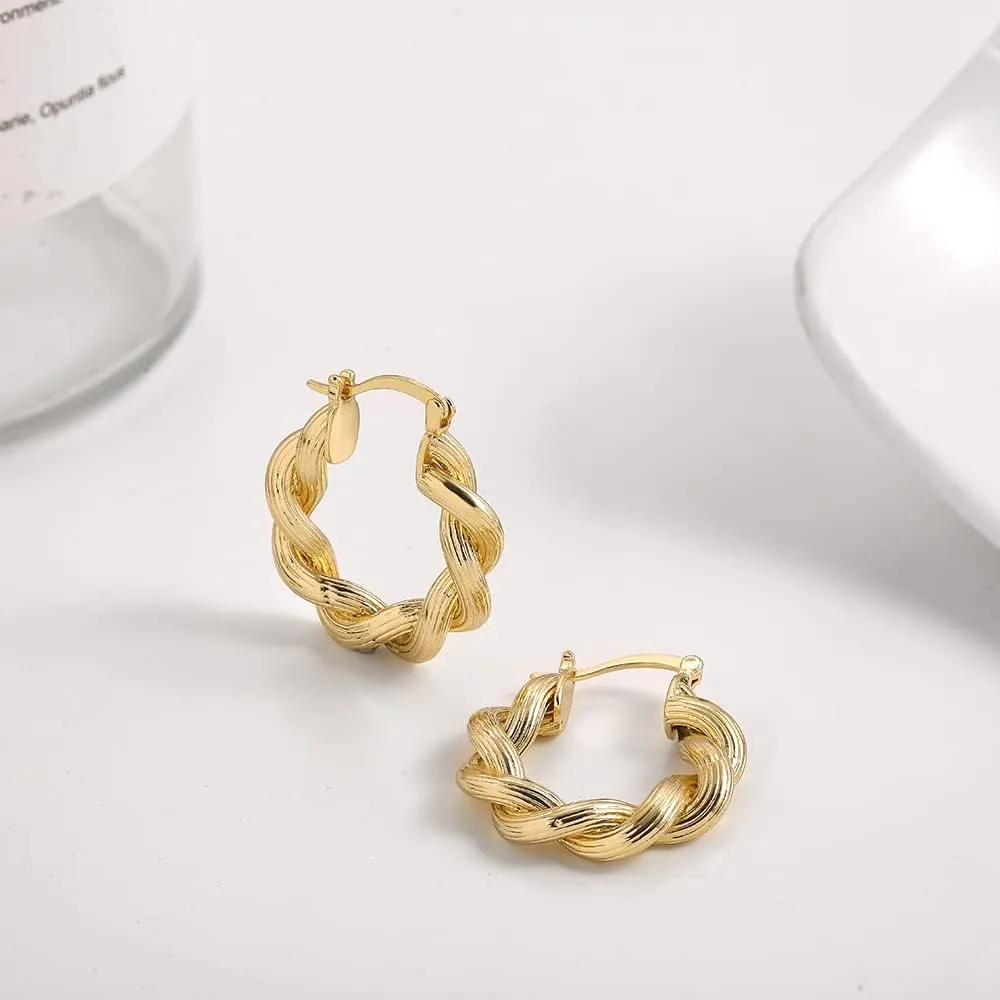 Piercing Hoop Earrings Female Luxury component plague Crystal Geometric Ear Buckle Huggie Earrings Women Jewelry Punk Gold Color Twist Round 