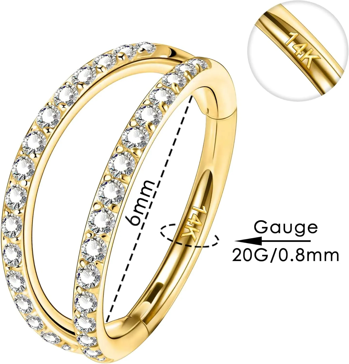 Piercing Jewelry, Hinged Segement Clicker Cartilage Helix propel beneficiary aboveground pointed Tragus Hoop Earring For Women And Men 6/7/8MM OUFER 20G Nose Rings Hoops, 14K Solid Gold Double Hoop Nose 