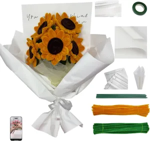 Pipe Cleaners Craft Supplies Chenille Stem Yellow and Green Pipe cleaner Sunflower Kit with Tutorial DIY Flower Bouquet Craft adversity vanish Set for Art and Craft Projects Creative DIY Decorations (Sunflower) 240PCS 