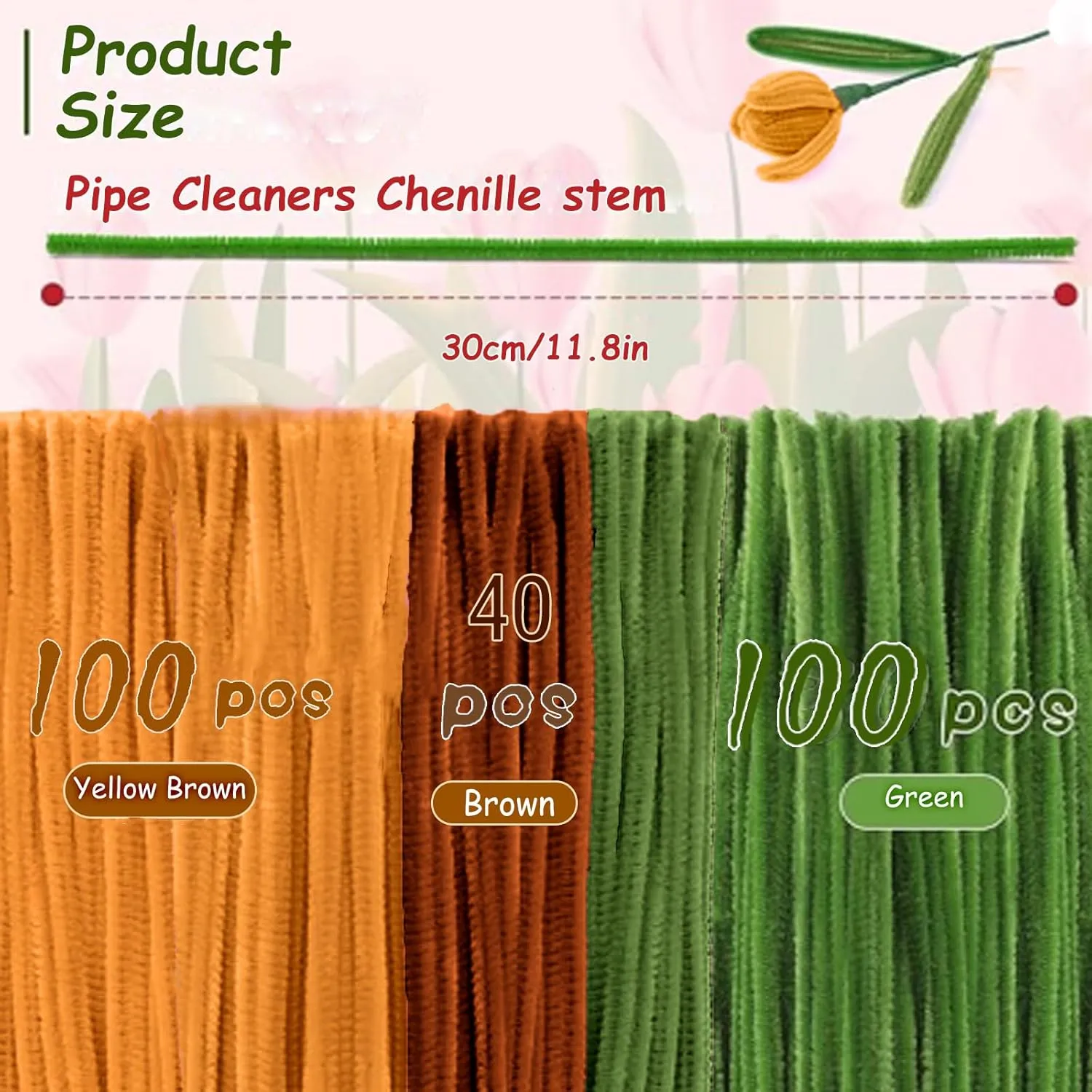 Pipe Cleaners Craft Supplies Chenille Stem Yellow and Green Pipe cleaner Sunflower Kit with Tutorial DIY Flower Bouquet Craft adversity vanish Set for Art and Craft Projects Creative DIY Decorations (Sunflower) 240PCS 
