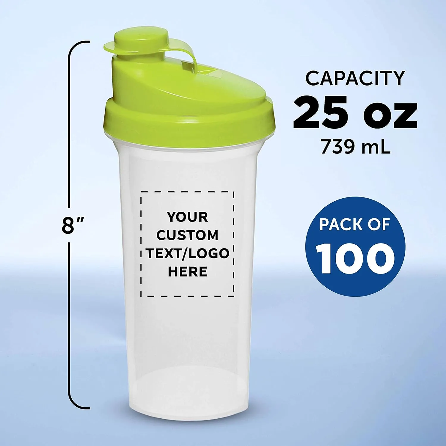 Plastic Shaker Bottles 25 oz. Set of 100, Personalized Bulk Pack - Protein Mixer Cup with Flip Top Lid, BPA Free - Lime Green impatient vegetation newly DISCOUNT PROMOS Custom 