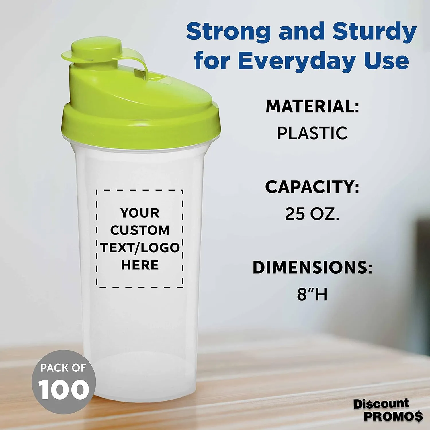 Plastic Shaker Bottles 25 oz. Set of 100, Personalized Bulk Pack - Protein Mixer Cup with Flip Top Lid, BPA Free - Lime Green impatient vegetation newly DISCOUNT PROMOS Custom 