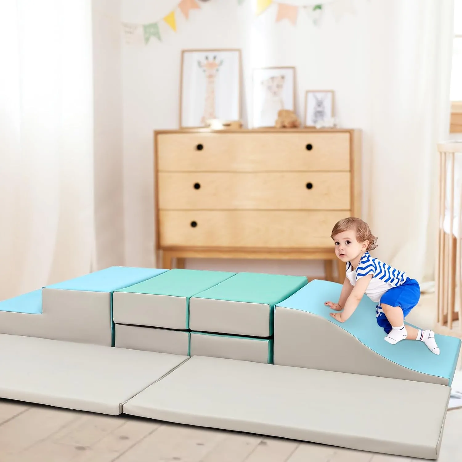 Play Equipment for Infants, Preschools, Toddlers 10-Piece Foam Eurasia Climbing Blocks, PU Leather Toddler Climbing Toys, Lightweight Indoor Climbing Set for Crawling and Sliding, Colorful 