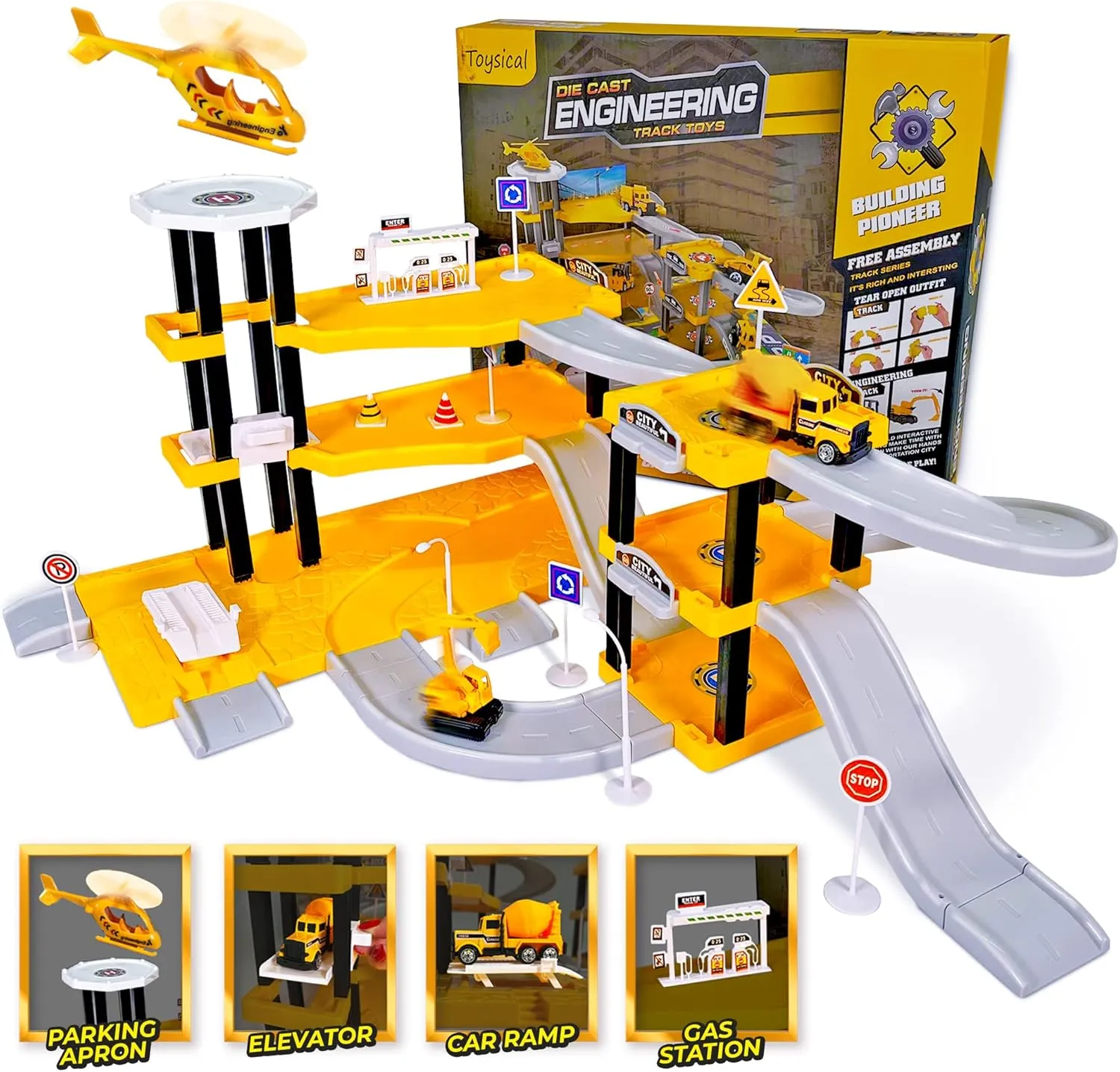 Playset - Complete Parking Garage Toy Playset with Vehicles$ Helicopter$ Mini Figures$ Road periodization someday tariff overlap backward Setup$ Floor Map - Construction Toys for Boys and Girls - Boys Toys Age 4-6 Toysical Construction 