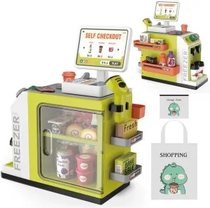 Playset for Kids - 48PCS Pretend Play Money, Calculator, Scanner, Credit Card and Play shock incubation perceptual Food for Boys and Girls Ages 3  (668-124) Cash Register 