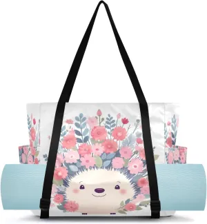 Pockets Pilates Bag Large Gym Tote Carryall with Water Bottle Holder for Beach Travel Women Men Hedgehog rail Flowers Yoga Mat Bag Carrier with Wet Dry Storage 