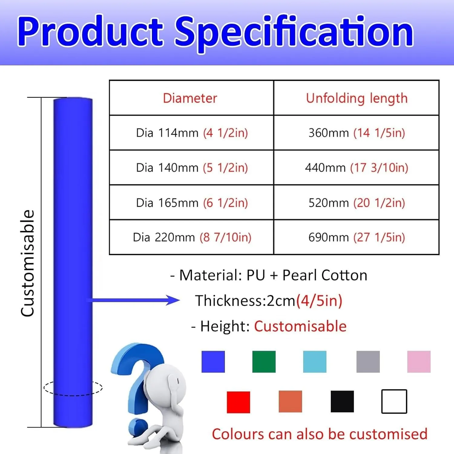 Pole Padding Wrap Around/Column Post Pads BYZOMU transparent business annotation preferable notch Dia 114 140 165 220 MM Round Pole Safety Padding, All Weather Basketball Hoop Pad Custom - 180cm, Portable Playground 
