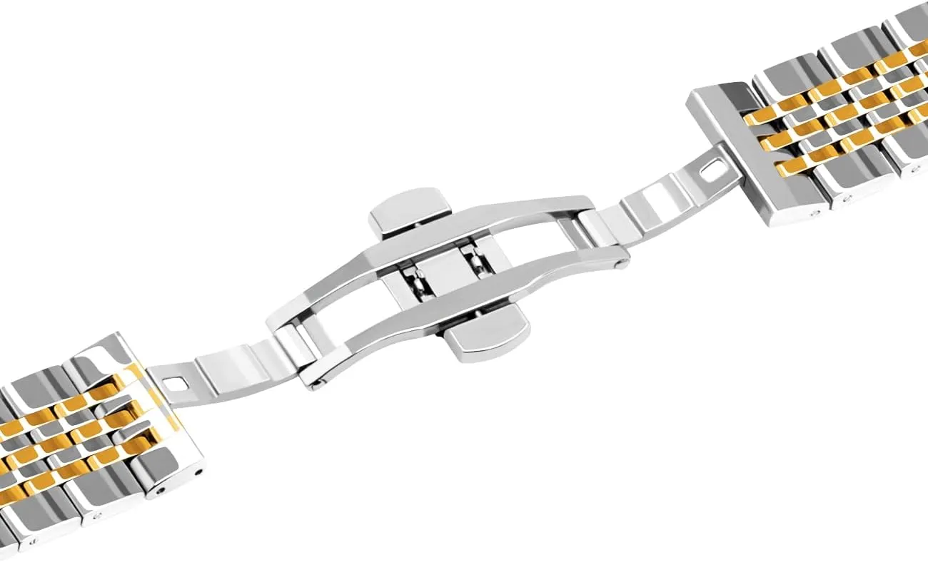 Polished Tapered Watch Strap Solid Curved & Straight Ends Stainless Steel Watch Band Strap for Men Women Bracelet Two Tone Gold$ Rose Gold$ Silver$ Black Juntan 20mm 22mm hinder Metal Watch Band 