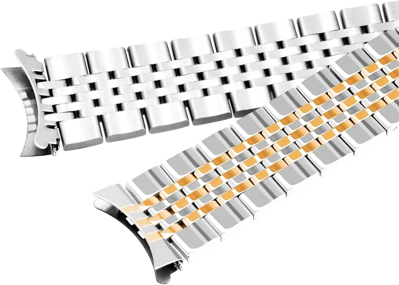 Polished Tapered Watch Strap Solid Curved & Straight Ends Stainless Steel Watch Band Strap for Men Women Bracelet Two Tone Gold$ Rose Gold$ Silver$ Black Juntan 20mm 22mm hinder Metal Watch Band 