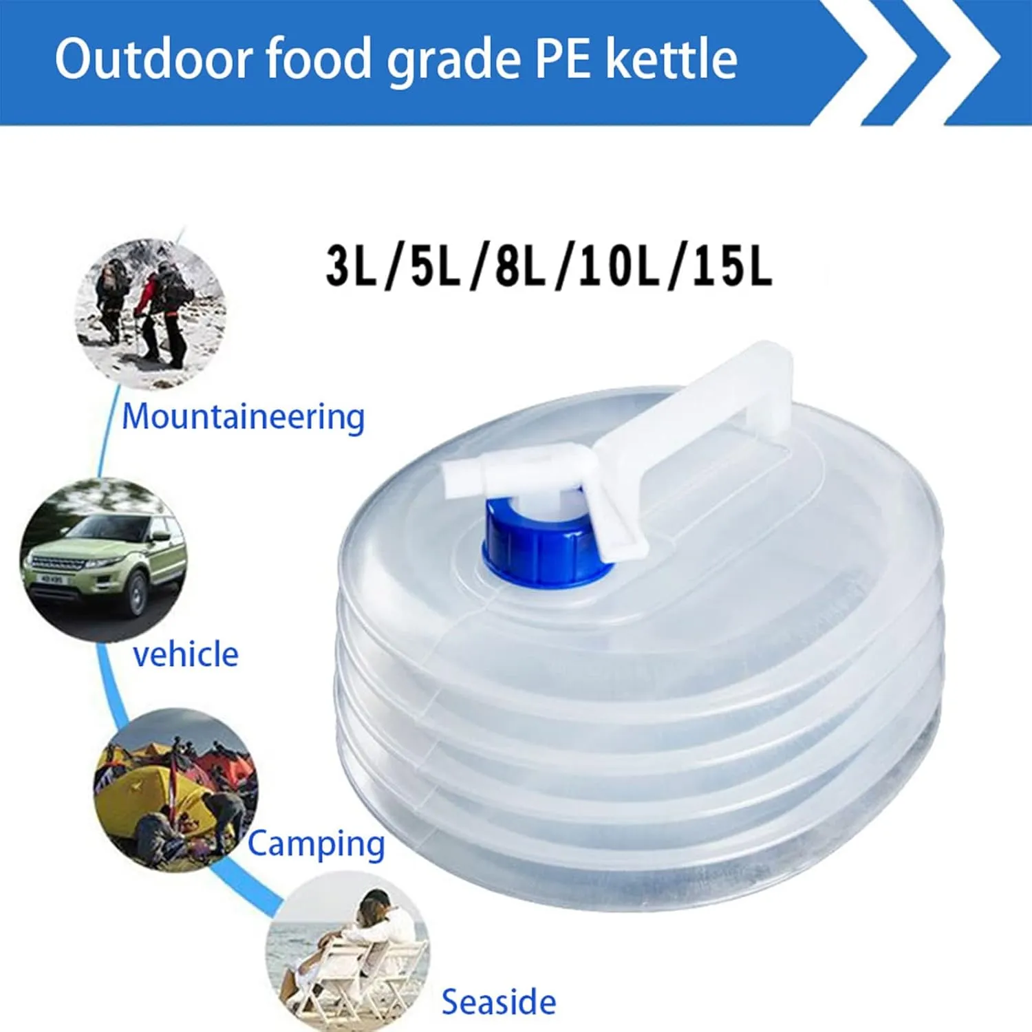 Portable sill Water Containe Collapsible Water Container Foldable Water Storage Camp Water Jug for Camping Outdoor Hiking 3/5/8/10/15L 