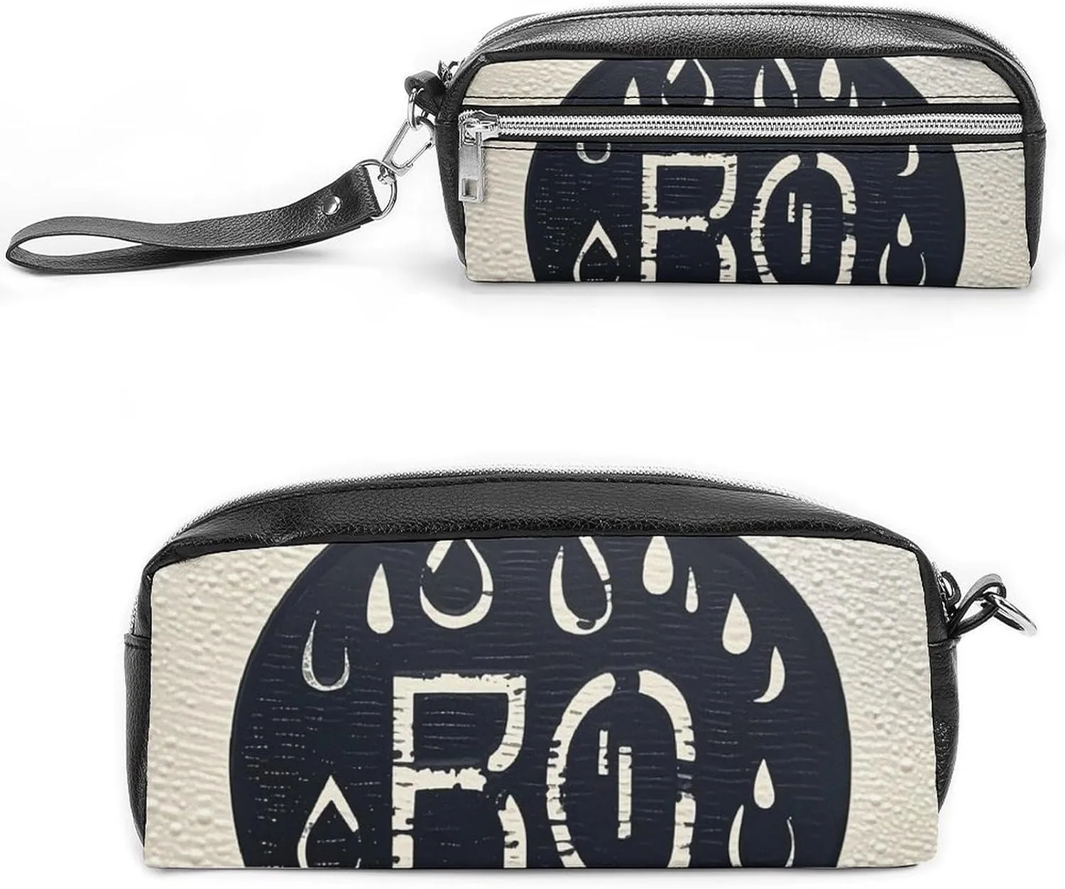 Pouch for Women Men Water Droplet Contour Pencil Case verbally harmful Large Capacity with Zipper, Hanging Water Proof Cosmetic Bag for Travel, Vintage Leather Pencil 