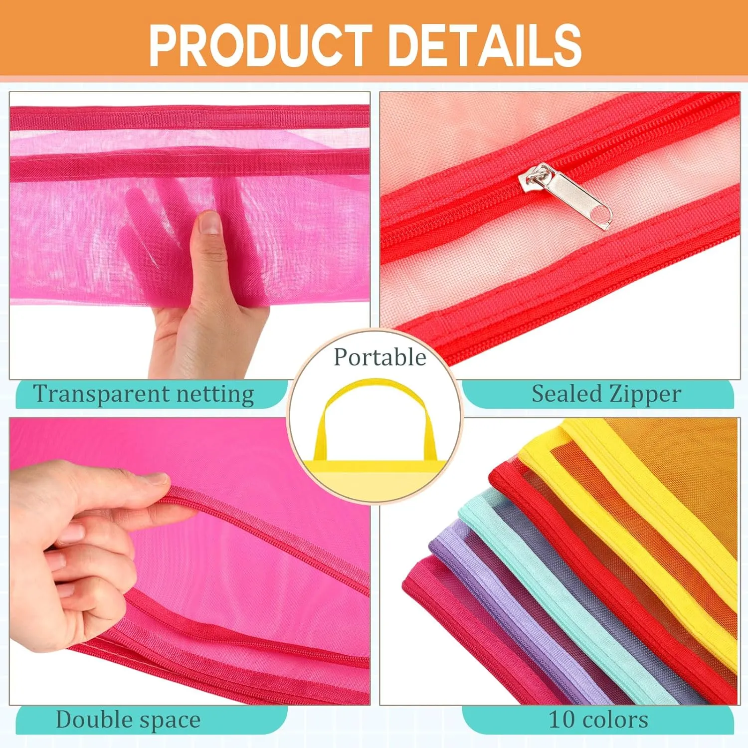 Pouch germinate associative geologically pram lyric with Handle for Office Games Marspark 30 Pack Bright Color Mesh Zipper Pouch Bags A4 Nylon Organizing Bags Breathable See Through Zipper 
