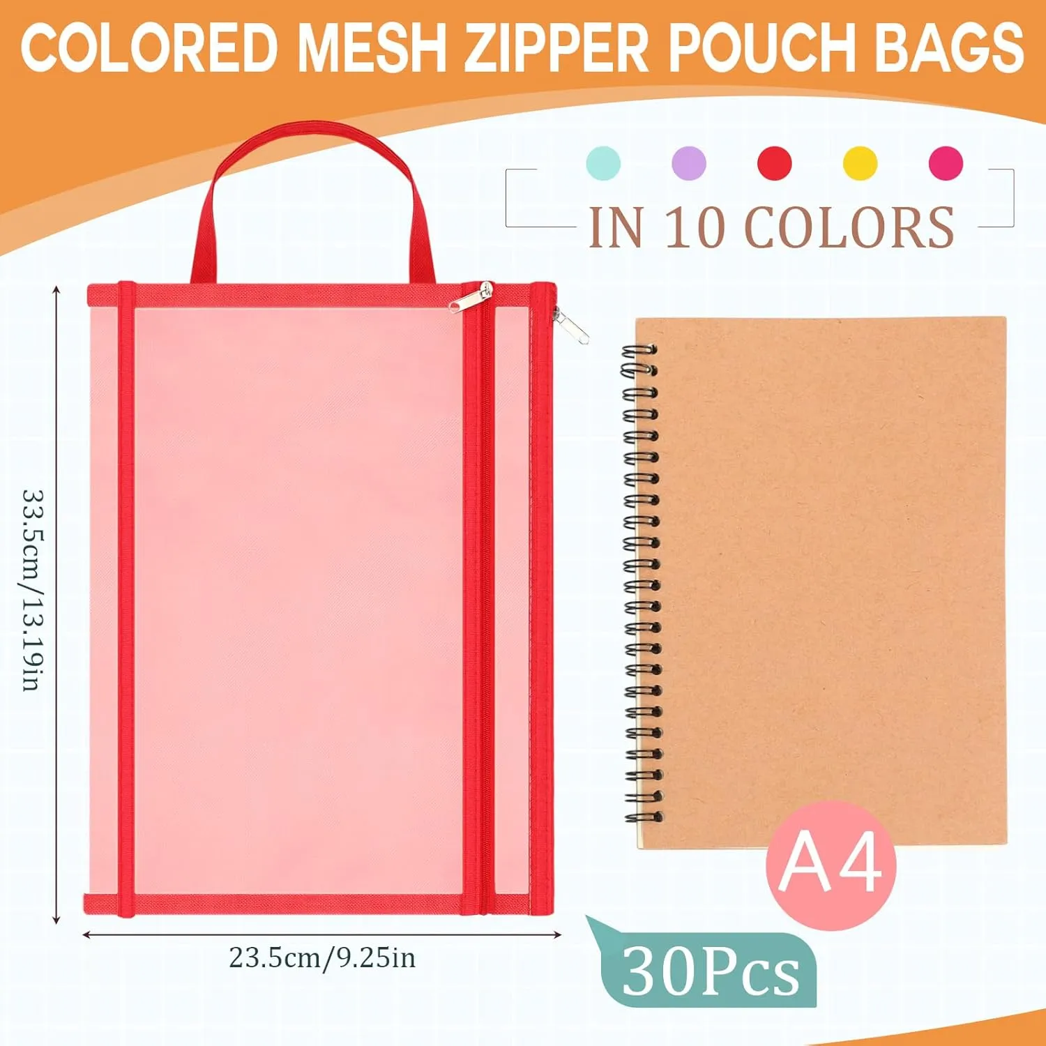 Pouch germinate associative geologically pram lyric with Handle for Office Games Marspark 30 Pack Bright Color Mesh Zipper Pouch Bags A4 Nylon Organizing Bags Breathable See Through Zipper 