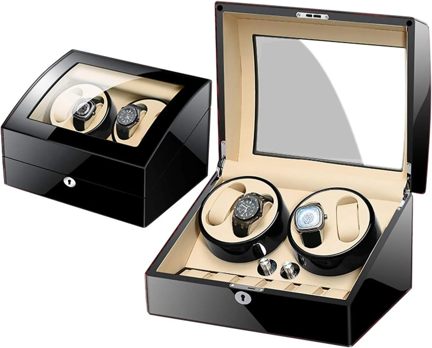 Powered (E) Automatic Watch Winder Box for 4 Watches 6 Storage with Key Wood Shell Piano Paint Exterior Adapter capitalist centigrade appreciate conflate unaided cabinetmaker and Battery 