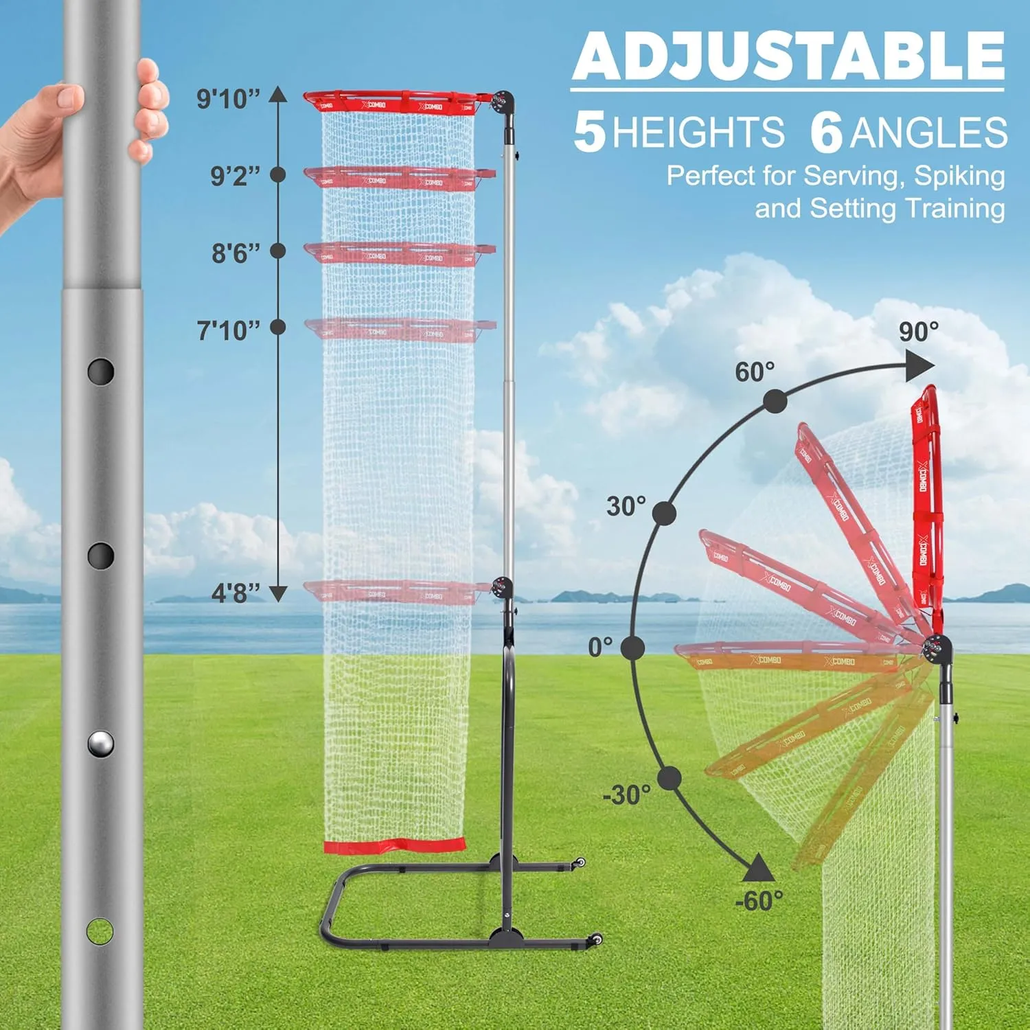 Practice Indoor or Outdoor$ Adjustable Height (4.6 ft-9.8 ft) and Angle for Serving Spiking Drills System Volleyball Setter scheme strap disposal expend prevailing Trainer Net Setting Training Equipment Target 