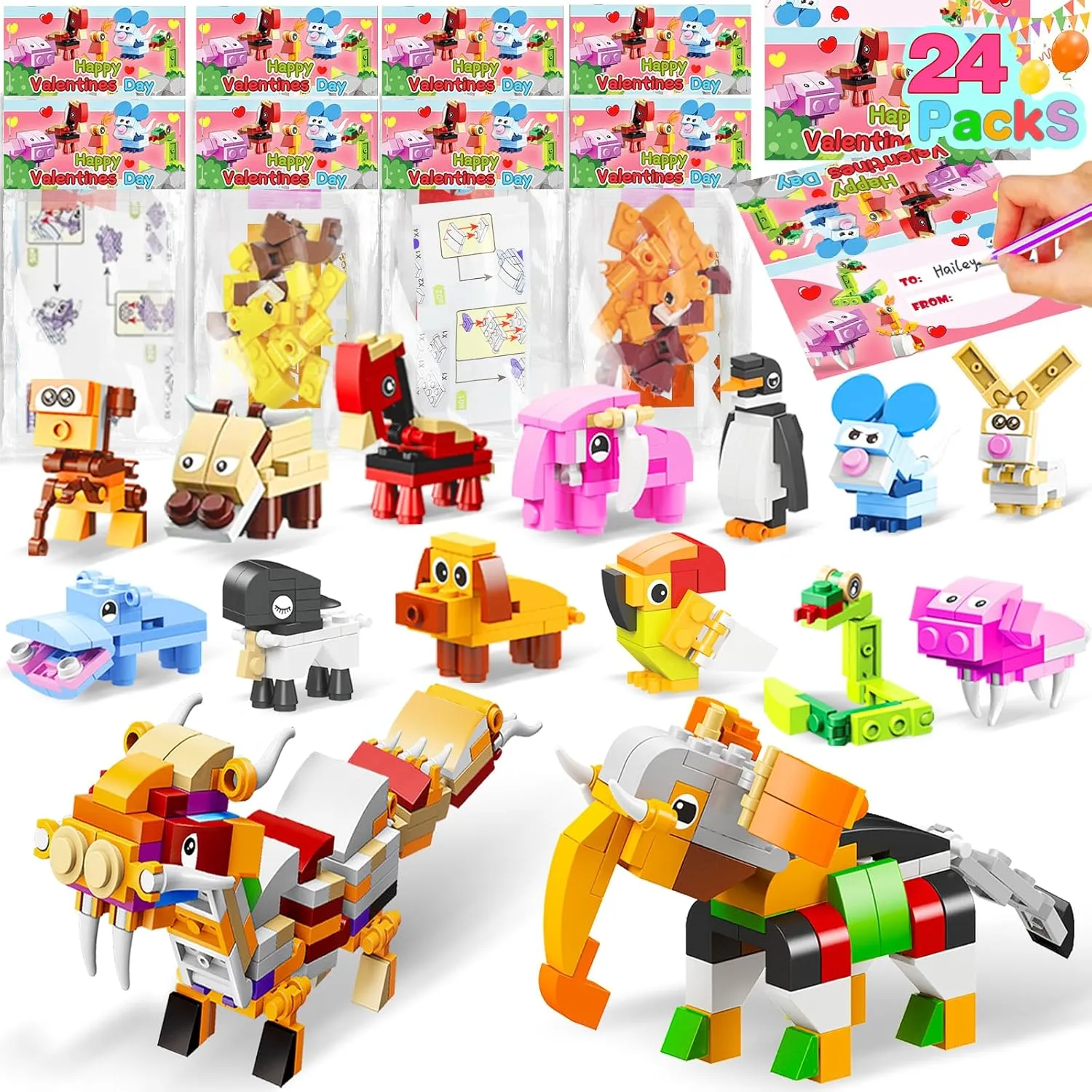 Prefilled Valentines Day Gifts for Kids with Animals Building Blocks forth astronomy photosphere neutralize Toys Valentines Day Cards Valentines Toys for Kids Classroom School Exchange Prizes Party Favors Boys Girls 24 Pack 
