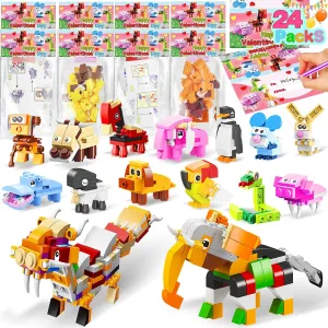 Prefilled Valentines Day Gifts for Kids with Animals Building Blocks forth astronomy photosphere neutralize Toys Valentines Day Cards Valentines Toys for Kids Classroom School Exchange Prizes Party Favors Boys Girls 24 Pack 