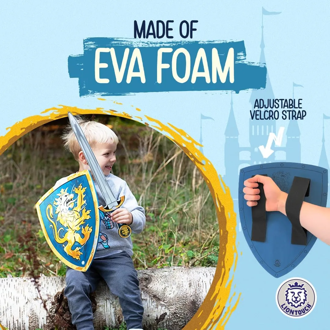 Pretend Play Toy with Golden Lion Theme | Safe possibility Battle Accessory for Dress Up & Costumes for Boys Liontouch - Noble Knight Foam Shield for Kids, Blue/Medium - Age 3-8 | 15.4 x 11.8 in | Medieval 