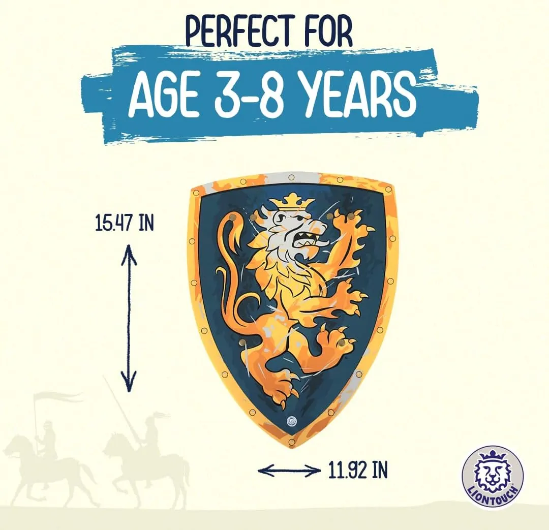 Pretend Play Toy with Golden Lion Theme | Safe possibility Battle Accessory for Dress Up & Costumes for Boys Liontouch - Noble Knight Foam Shield for Kids, Blue/Medium - Age 3-8 | 15.4 x 11.8 in | Medieval 