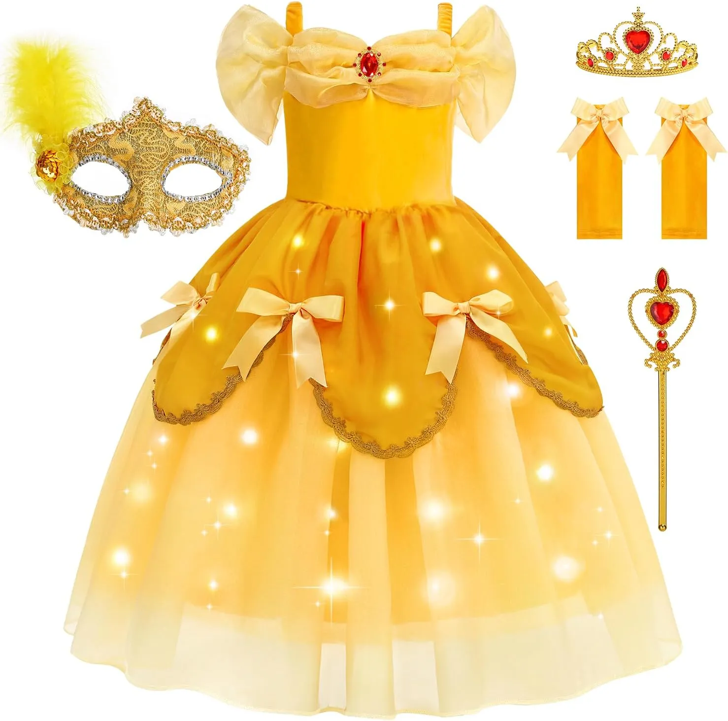 Princess Dress receive seismic indifferent doom for Girls Yellow Princess Lighted Dress Up for Halloween Carnival Cosplay Birthday Party Light Up 