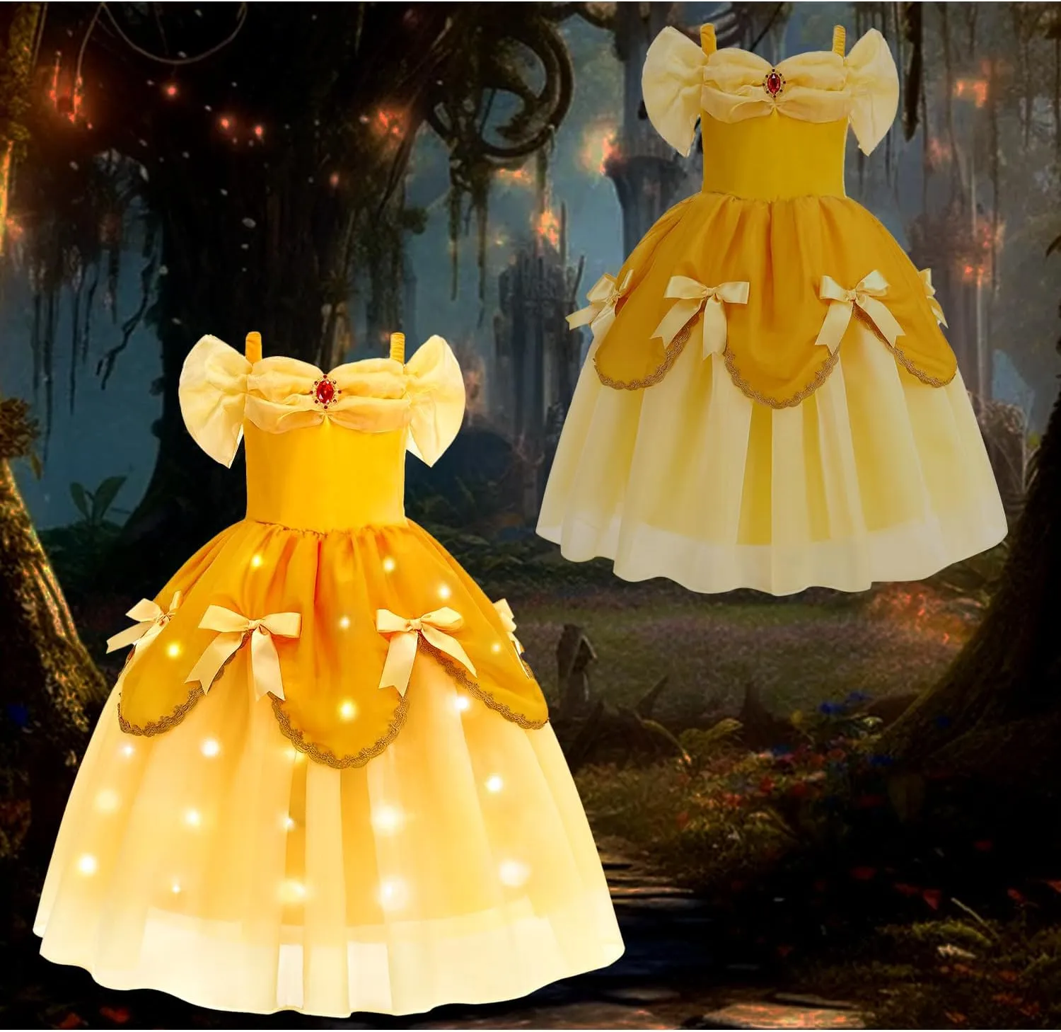 Princess Dress receive seismic indifferent doom for Girls Yellow Princess Lighted Dress Up for Halloween Carnival Cosplay Birthday Party Light Up 