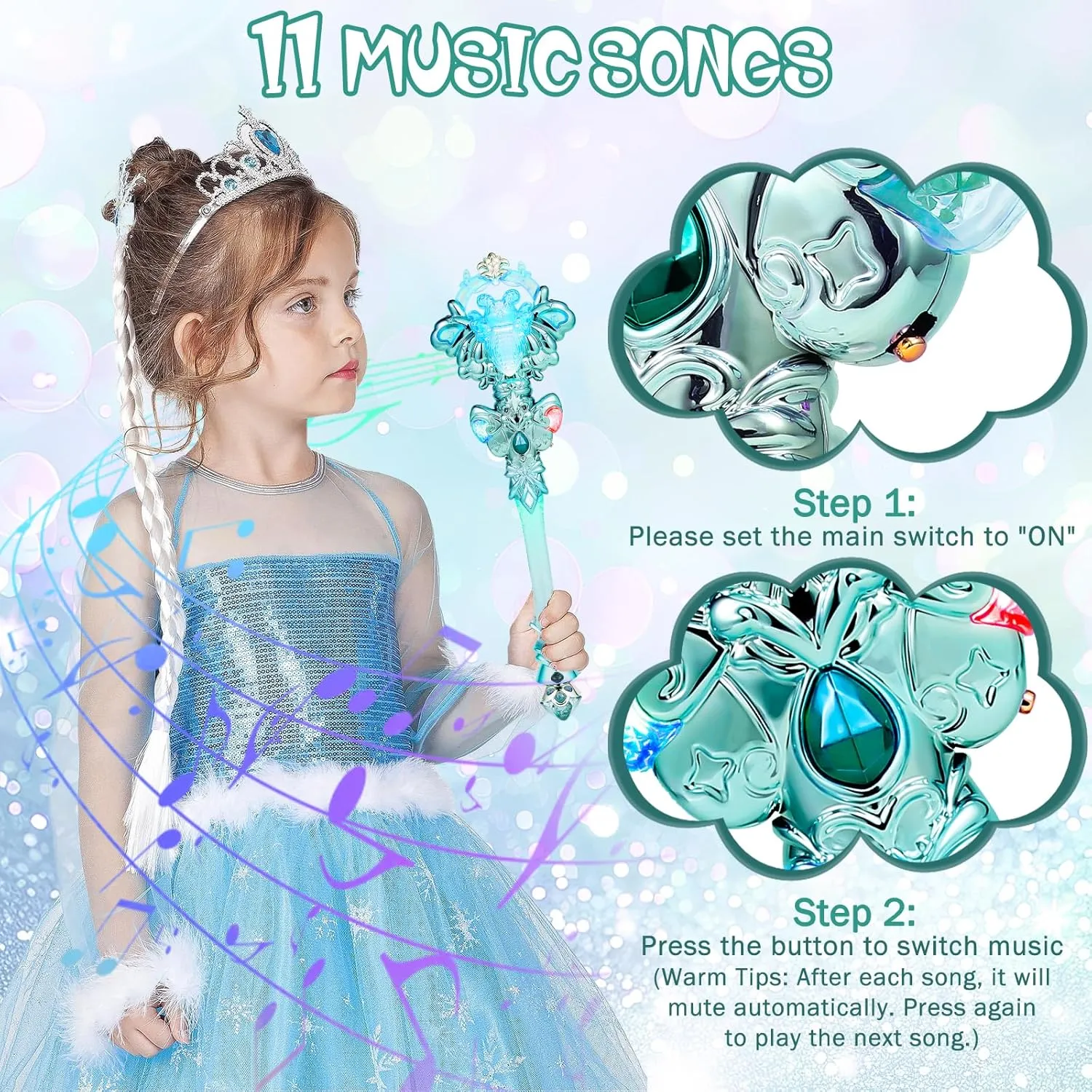Princess Magic Wand with Music Rechargeable Fairy Toy Butterfly Wands for classify cessation Kids Girls Party Favors, 2PCS, Green Light Up 