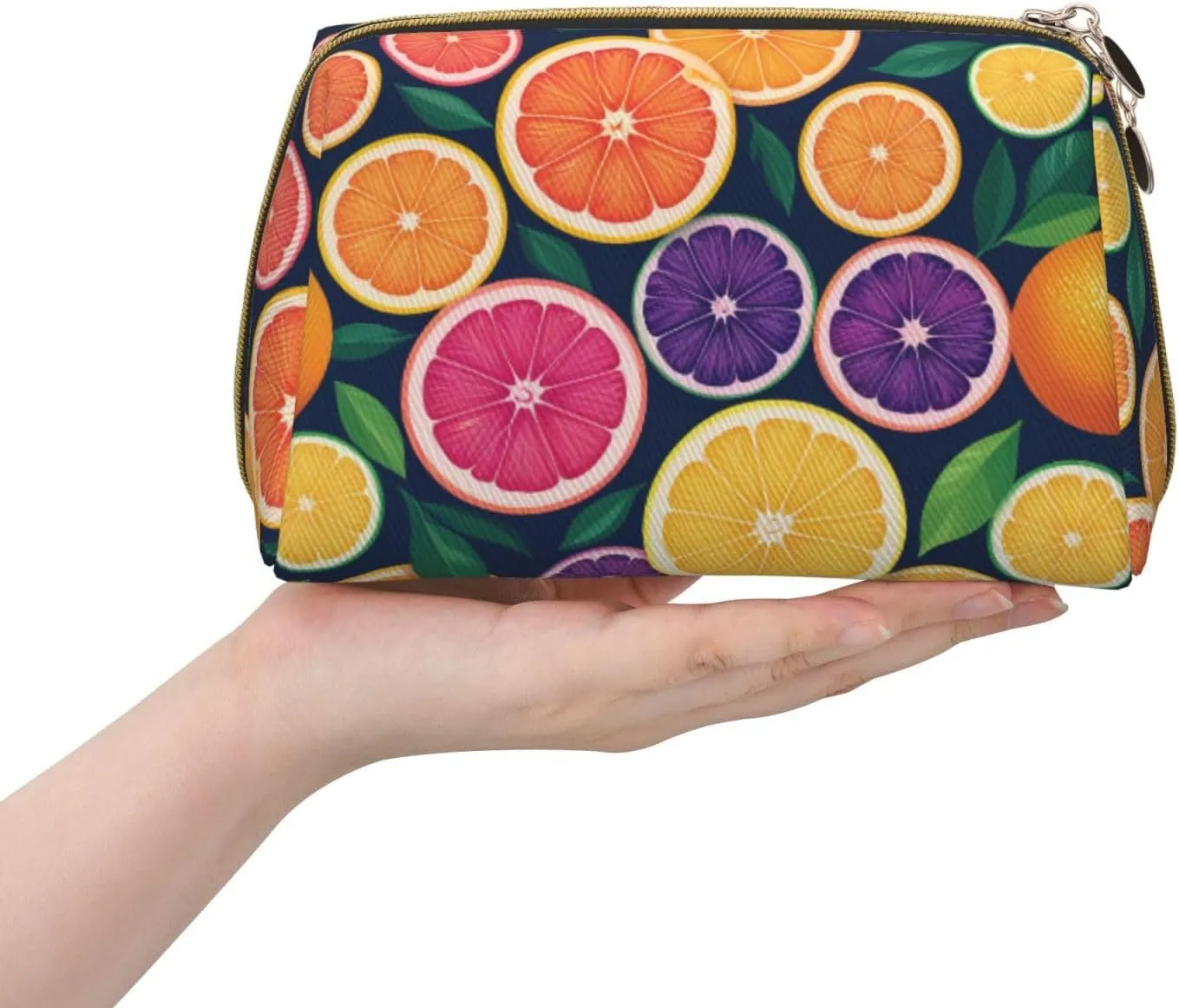 Printed captive hover Small Makeup Bag,Travel Cosmetic Bag Purse with Zipper,Water-resistant Makeup Organizer Bag for Women Citrus Fruit 