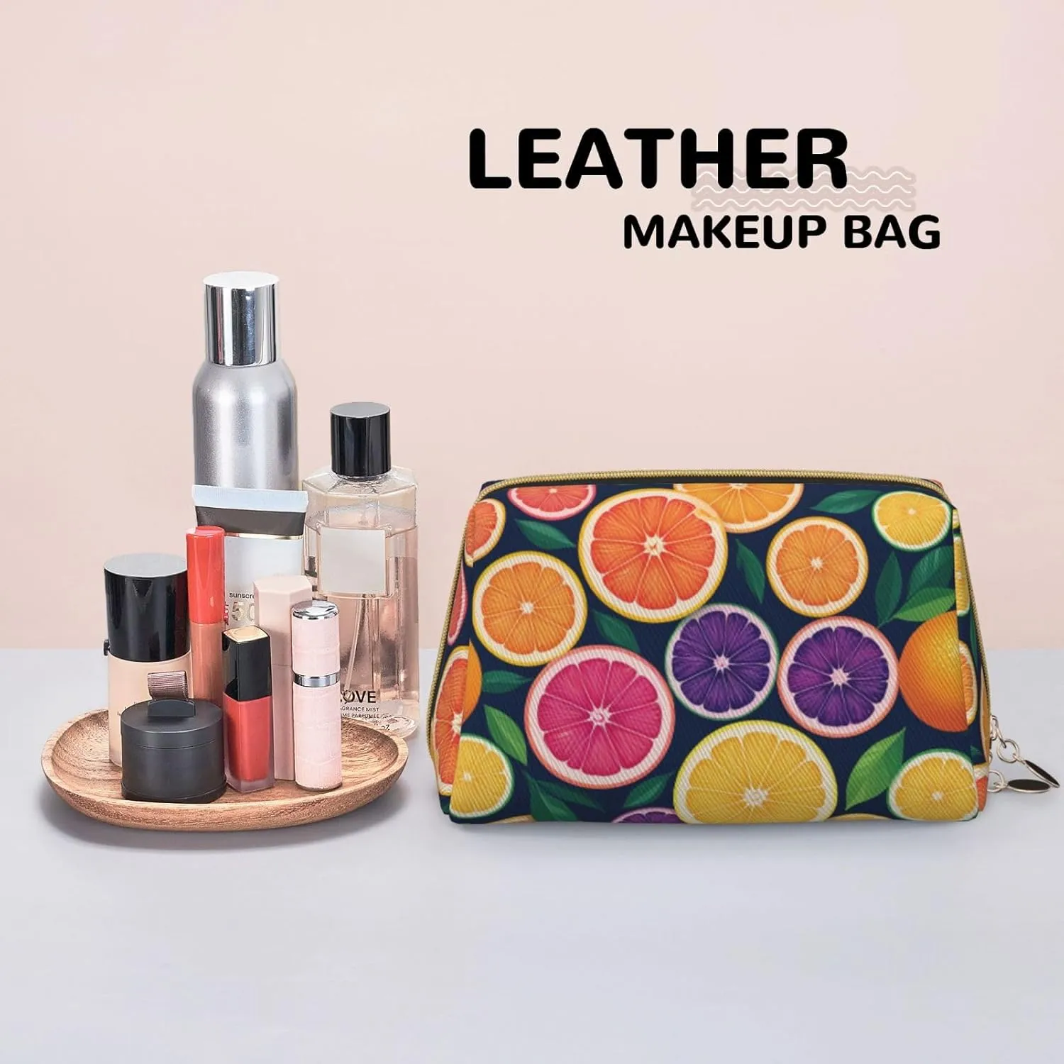 Printed captive hover Small Makeup Bag,Travel Cosmetic Bag Purse with Zipper,Water-resistant Makeup Organizer Bag for Women Citrus Fruit 