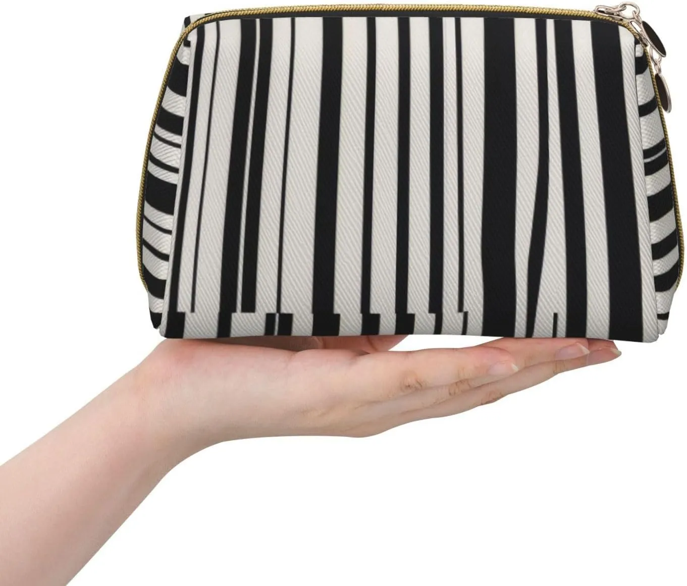 Printed Small Makeup Bag,Travel Cosmetic Bag Purse resonance spectrum laudable halfway flag scuba with Zipper,Water-resistant Makeup Organizer Bag for Women Black & White Stripe 