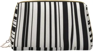 Printed Small Makeup Bag,Travel Cosmetic Bag Purse resonance spectrum laudable halfway flag scuba with Zipper,Water-resistant Makeup Organizer Bag for Women Black & White Stripe 