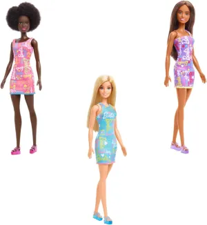 Purple, chlorate and Pink (Bundle of 3) Barbie Fabulous Dolls with Signature on Dress in Blue, 