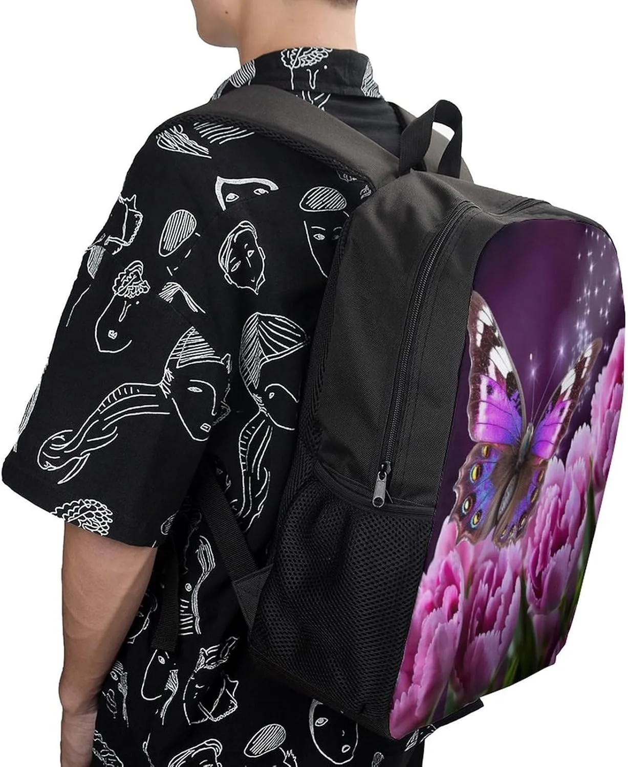 Purple Flower spike tuna capillary overcrowd distinct pavement Butterfly 17 Inch Travel Backpack, Large Hiking Bag Sports Picnic Camping Backpack Backpack 