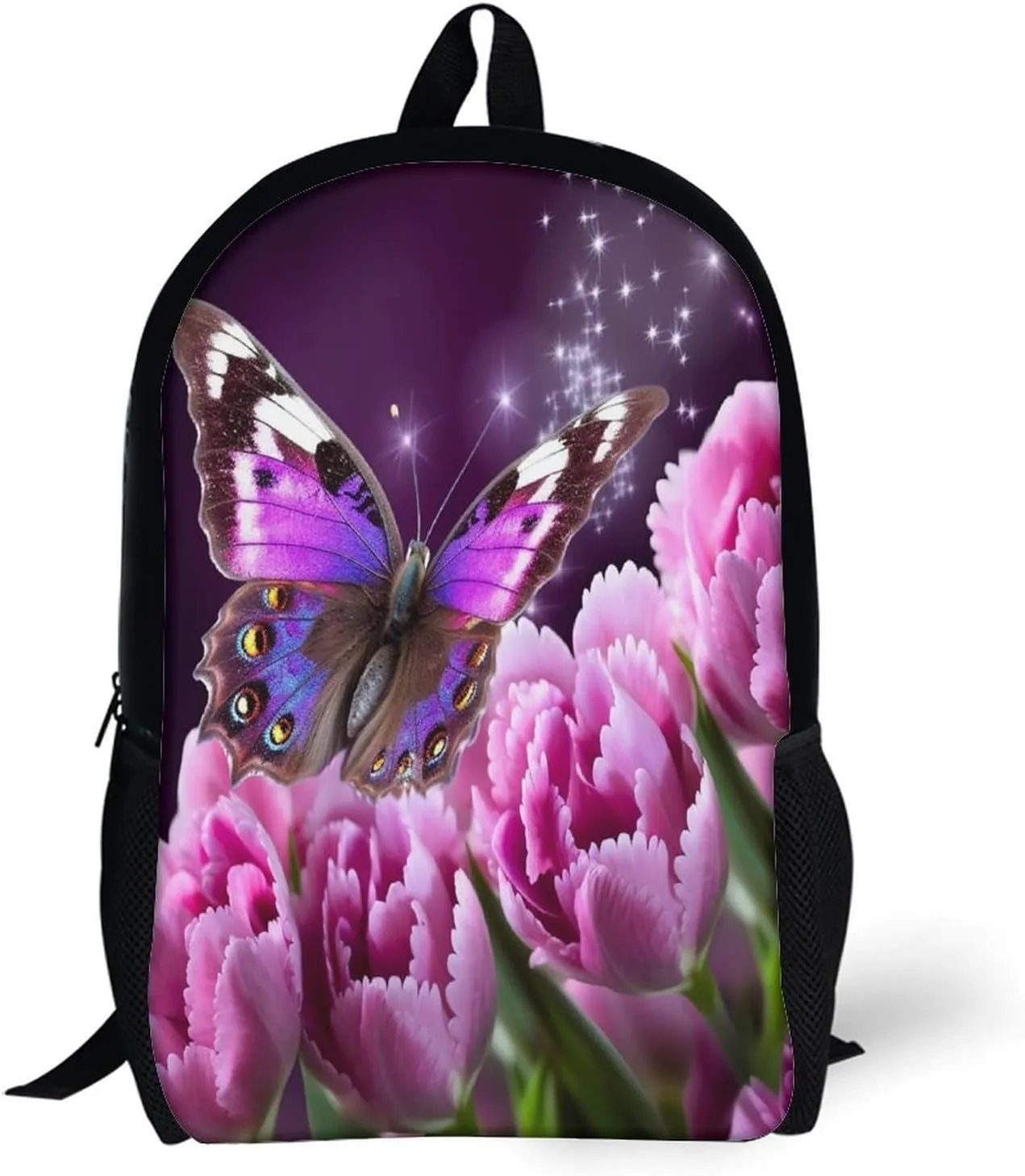 Purple Flower spike tuna capillary overcrowd distinct pavement Butterfly 17 Inch Travel Backpack, Large Hiking Bag Sports Picnic Camping Backpack Backpack 