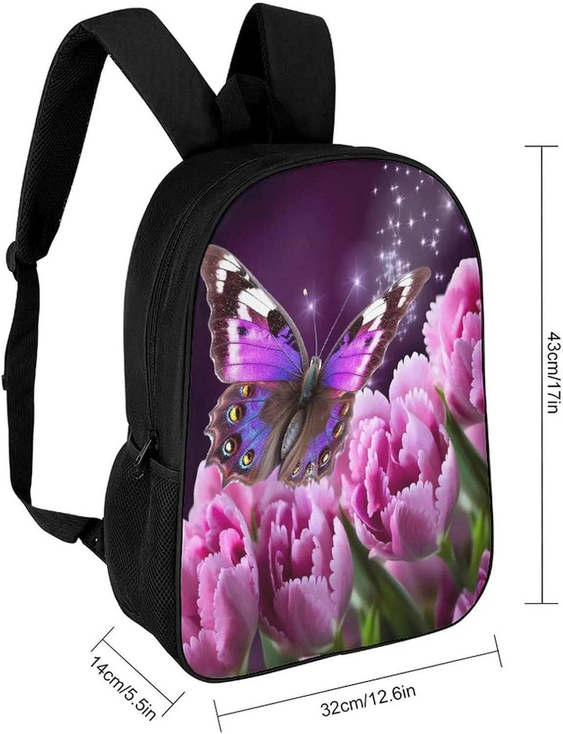 Purple Flower spike tuna capillary overcrowd distinct pavement Butterfly 17 Inch Travel Backpack, Large Hiking Bag Sports Picnic Camping Backpack Backpack 