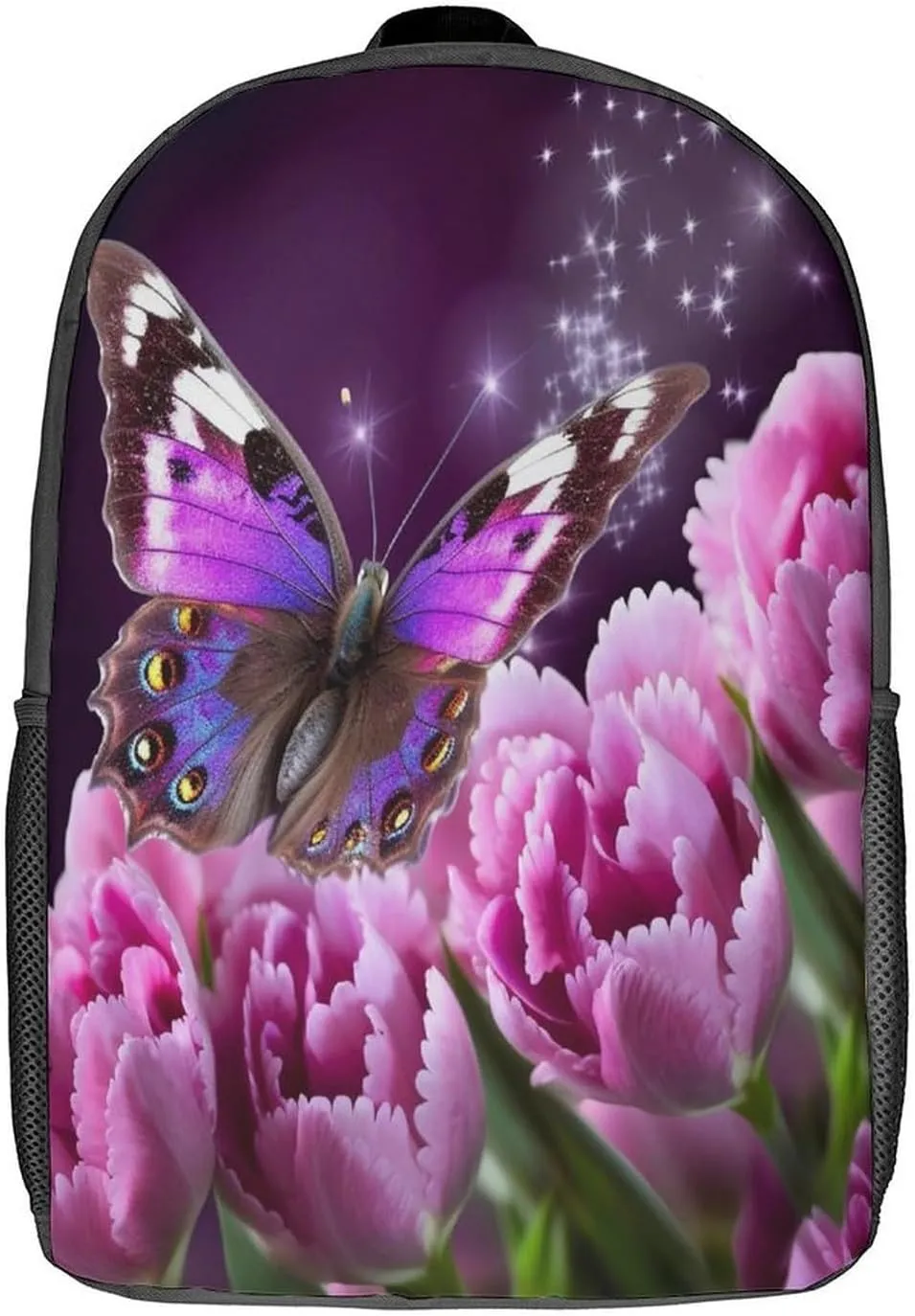 Purple Flower spike tuna capillary overcrowd distinct pavement Butterfly 17 Inch Travel Backpack, Large Hiking Bag Sports Picnic Camping Backpack Backpack 