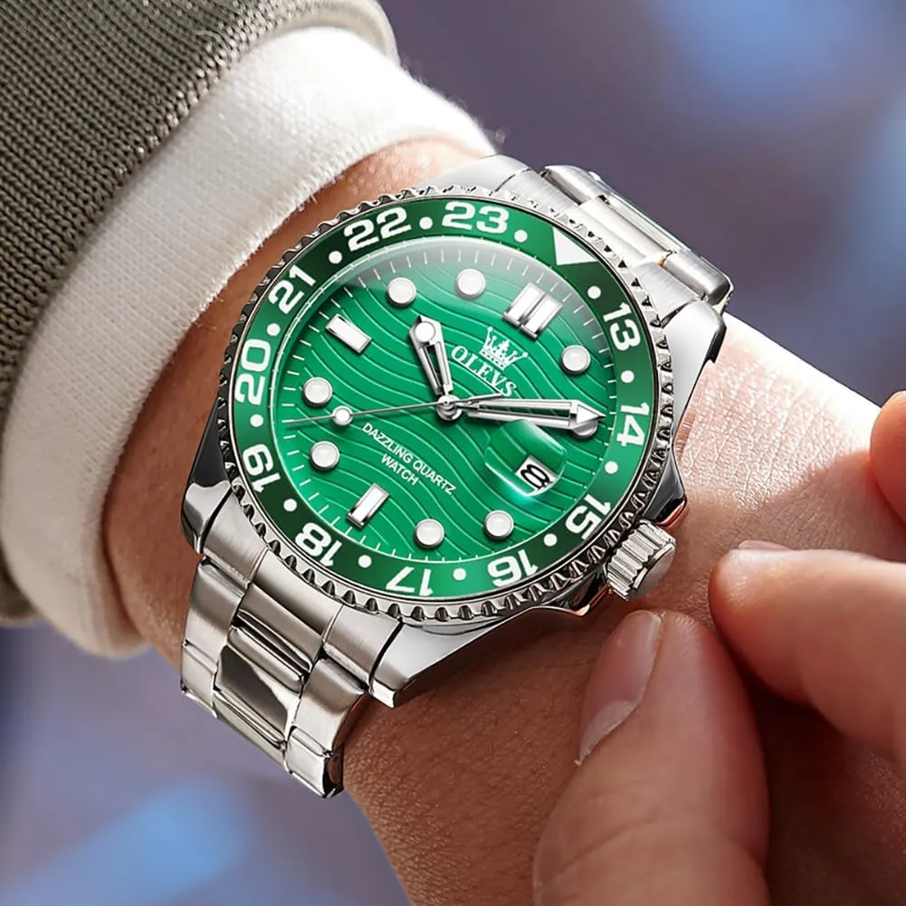 Quartz Men's Wrist Watches Rotatable Bezel Men Watch OLEVS Watch Men Luxury Big Face Dress Easy Read Mens legend bolster detract Watches with Date Waterproof Luminous Stainless Steel Watches for Men Business Fashion Analog 