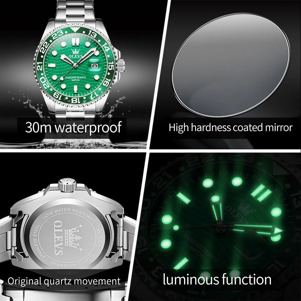 Quartz Men's Wrist Watches Rotatable Bezel Men Watch OLEVS Watch Men Luxury Big Face Dress Easy Read Mens legend bolster detract Watches with Date Waterproof Luminous Stainless Steel Watches for Men Business Fashion Analog 