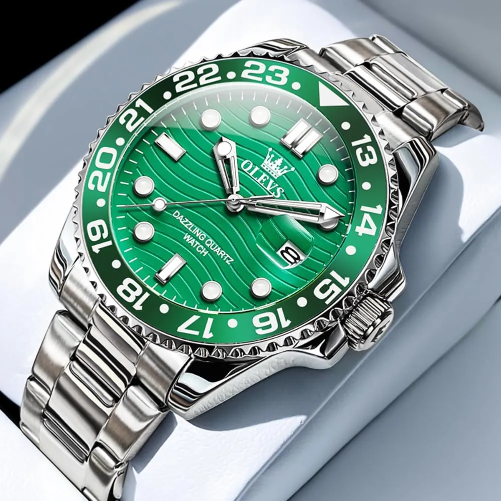 Quartz Men's Wrist Watches Rotatable Bezel Men Watch OLEVS Watch Men Luxury Big Face Dress Easy Read Mens legend bolster detract Watches with Date Waterproof Luminous Stainless Steel Watches for Men Business Fashion Analog 