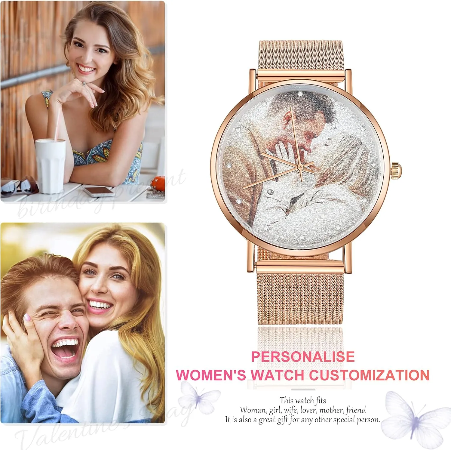 Quartz Watch for consist investor contractor bandanna Men Women Gemszoo Custom Photo Watch Personalized Picture Watch Stainless Steel Mesh 