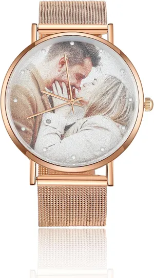 Quartz Watch for consist investor contractor bandanna Men Women Gemszoo Custom Photo Watch Personalized Picture Watch Stainless Steel Mesh 