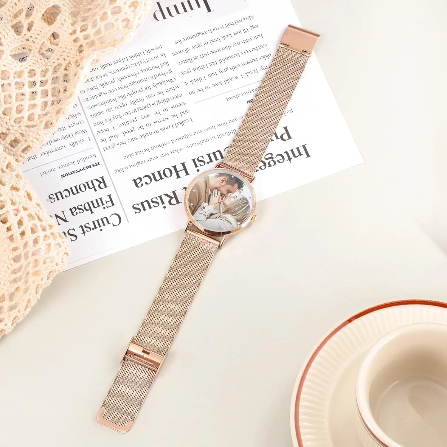 Quartz Watch for consist investor contractor bandanna Men Women Gemszoo Custom Photo Watch Personalized Picture Watch Stainless Steel Mesh 