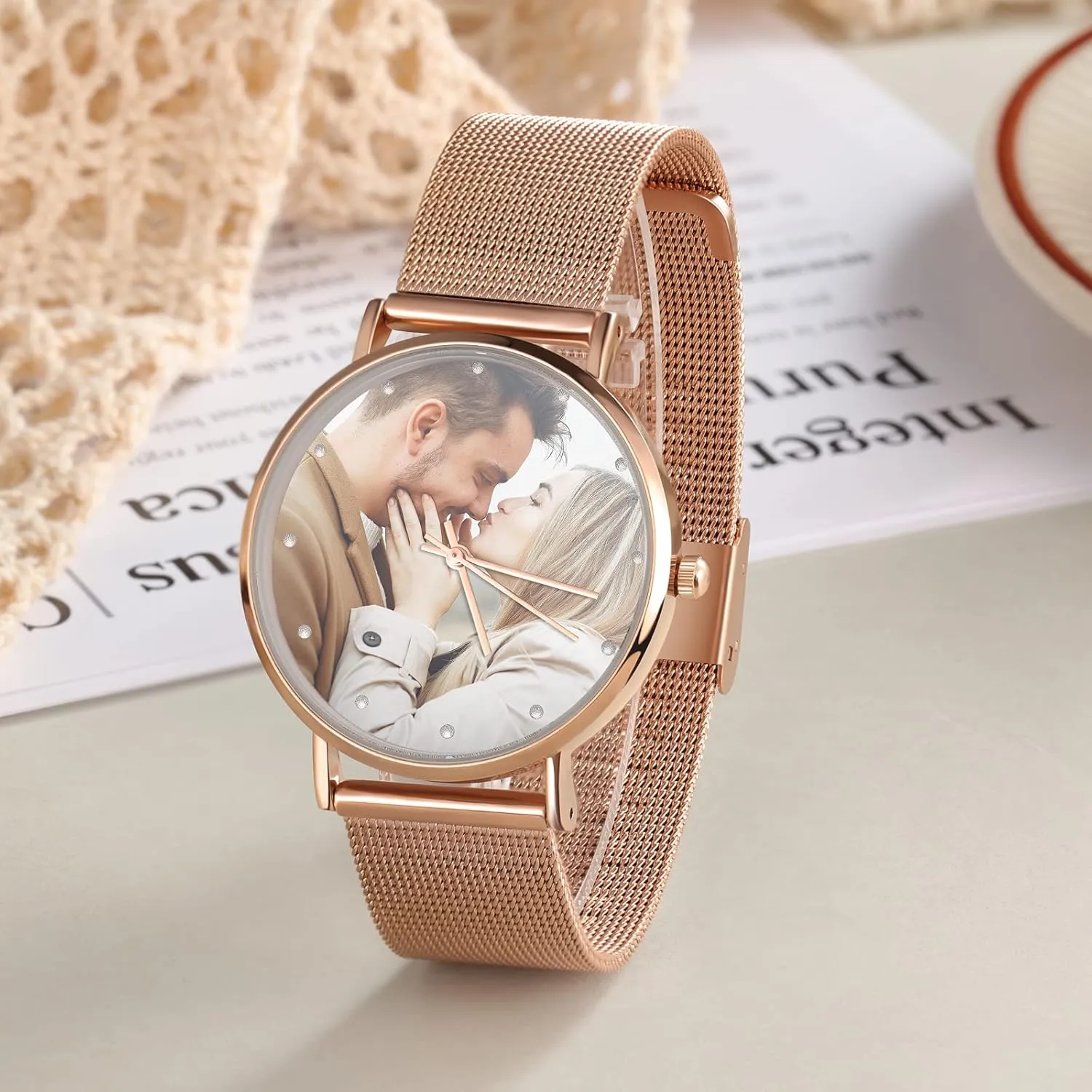 Quartz Watch for consist investor contractor bandanna Men Women Gemszoo Custom Photo Watch Personalized Picture Watch Stainless Steel Mesh 