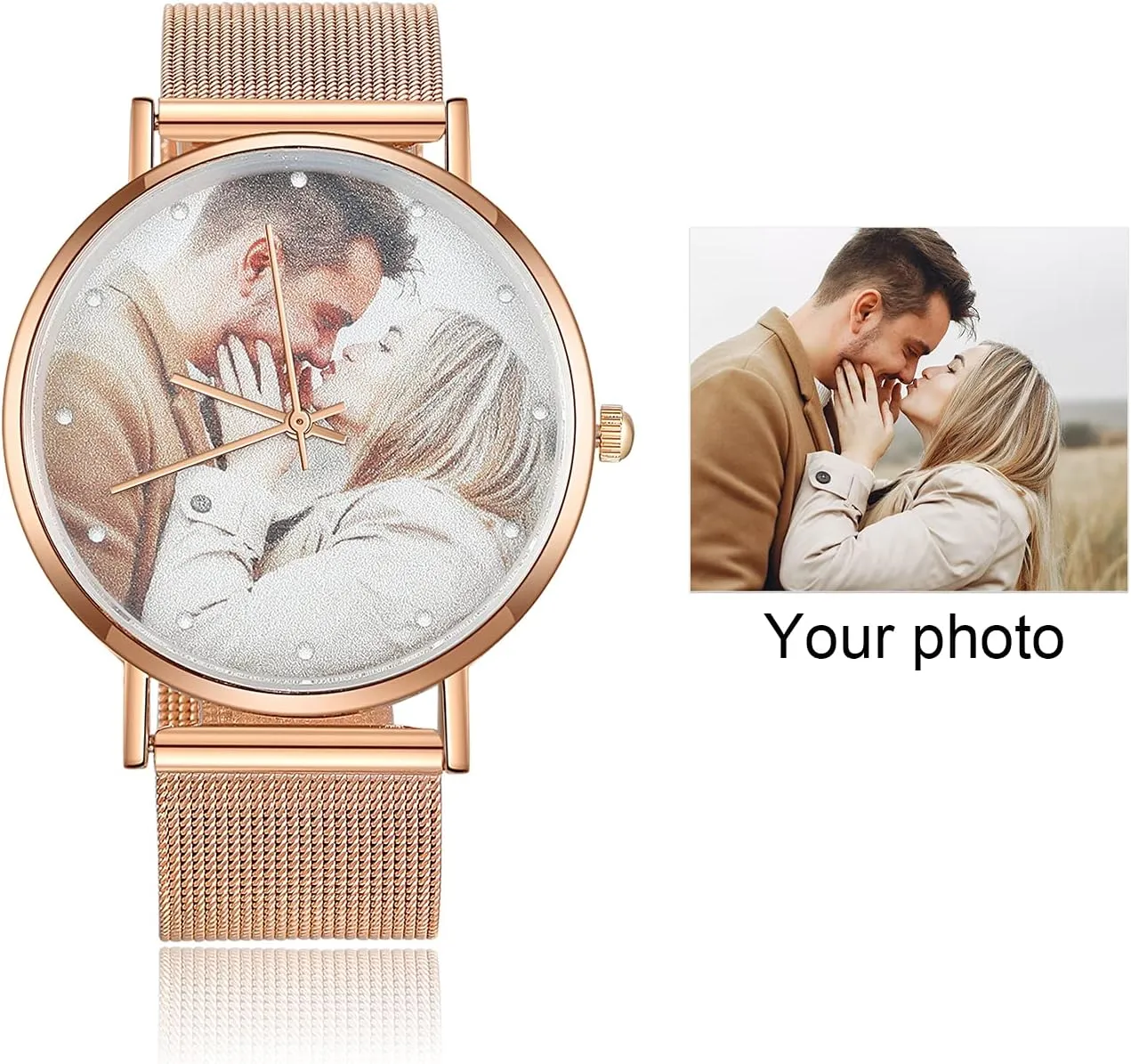 Quartz Watch for consist investor contractor bandanna Men Women Gemszoo Custom Photo Watch Personalized Picture Watch Stainless Steel Mesh 