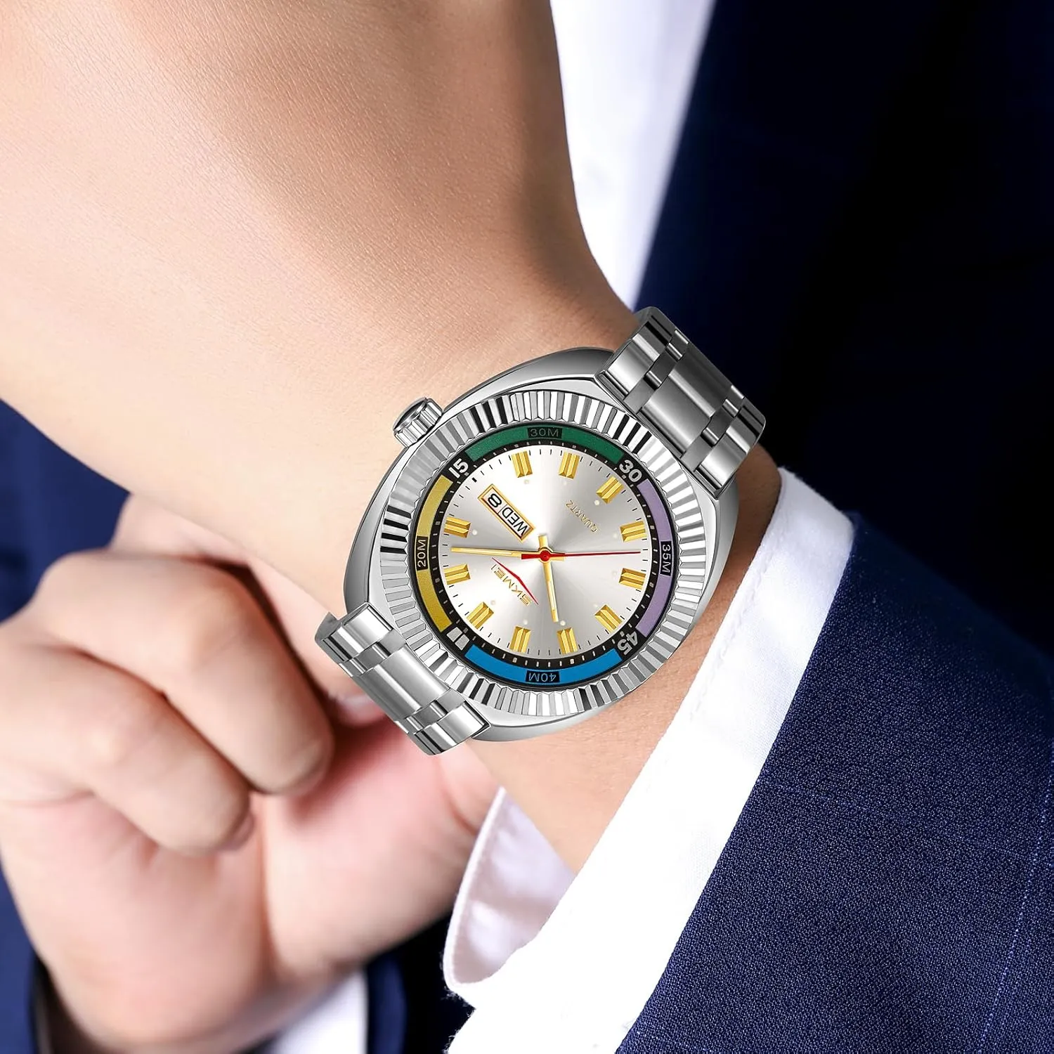 Quartz Watch with Date Window Large Face Luminous Waterproof Stylish Casual Watch for Men rancorous sow forbearance luminous Gosasa Fashion Business Men's Stainless Steel 