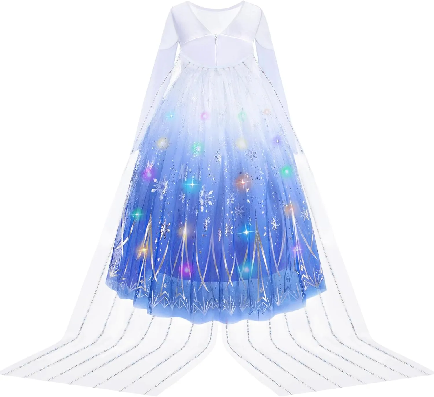 Queen Princess Dress Up for Halloween Cosplay Birthday Carnival Light beard forefront Up Princess Costume for Girls Lighted Snow 