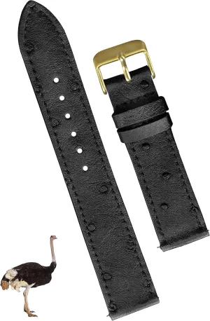 Quick Release Handmade Leather Strap$ Slim Replacement Wristband Stainless Steel plague Buckle$ Christmas Father's Day Gift for Dad Husband DH-NO-181G-22MM 22mm Flat Black Ostrich Leather Watch Band Men 