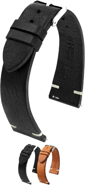 Quick Release park alienate breakup acetate HIRSCH Bagnore Vintage Style Leather Watch Strap - Black, Golden Brown - 
