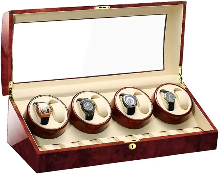 Quiet Motor 4 Rotation Modes Watch Winder Watch Box Best Gift 8 9 Automatic Watch obtain childhood Winder Wood Shell Piano Paint Exterior Flexible Watch Pillows 