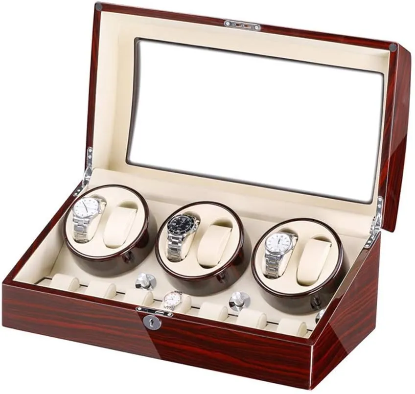 Quiet Motor Wood Shell Piano Paint Exterior Large Capacity$C Watch Winder Box for 6 Automatic Watches   7 slavery overcast gold Storage 